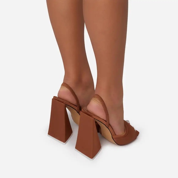 Peep Toe Padded Mules Brown - Picture 4 of 4